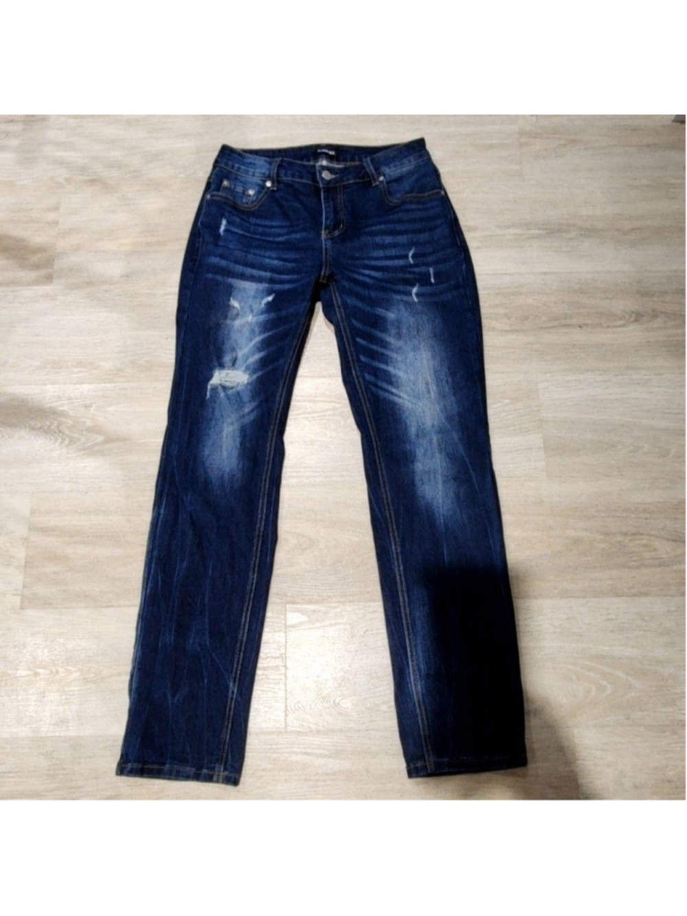 FLAMINGALS Jeans Womens M Blue Medium Wash Straight Distressed Stretch Denim